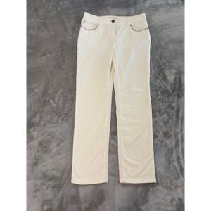 Chico's‎ Pants Embellished Gold Bling Pockets Rhinestone Beige Size 0.5 (6)